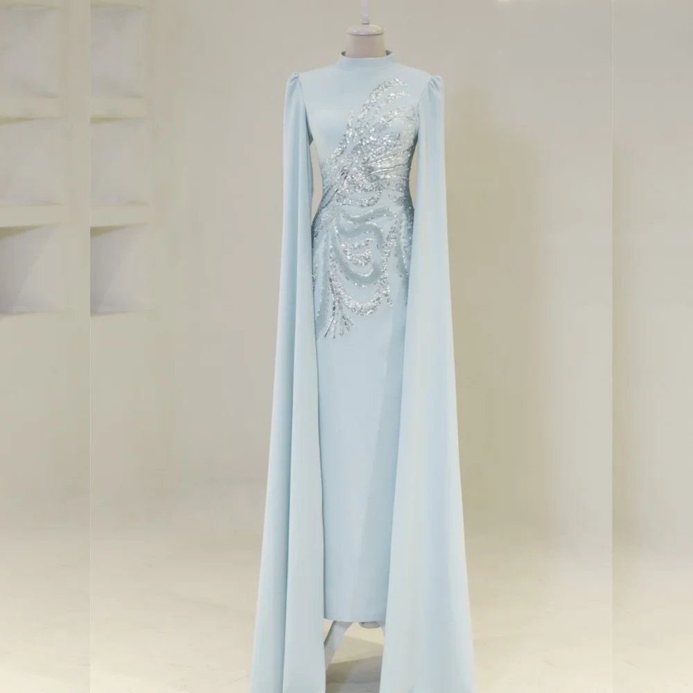 

Customized Modern Style Jersey Sequined Straight High Collar Midi Dresses Bespoke Occasion Exquisite