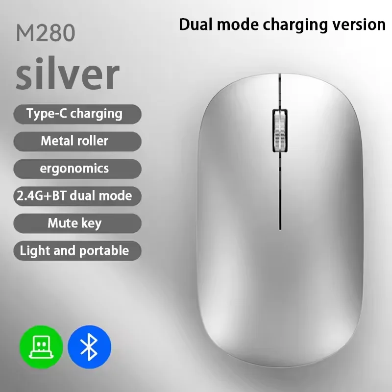 2.4Ghz Bluetooth Wireless Mouse Dual Mode Rechargeable Ergonomic Rechargeable Mice Gaming Mouse for PC/Laptop/Macbook