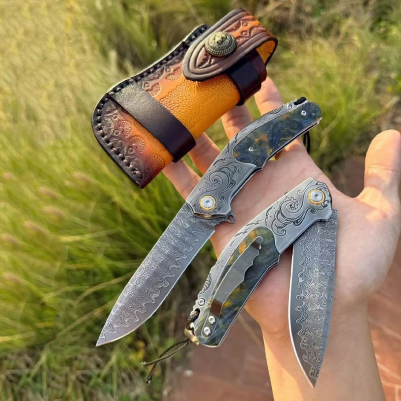 

Ocean Waves High-end Handmade Pocket Folding Knife Damascus Steel Blade Tactical Hunting Camping EDC Survival Tool Knives