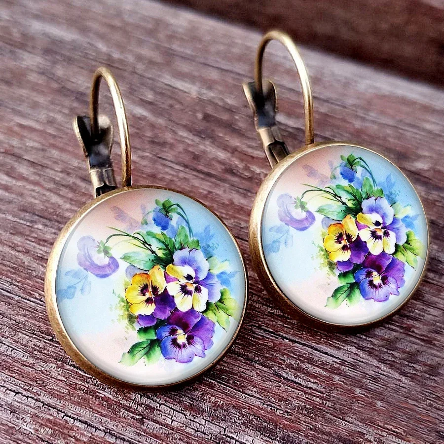 Boho Flower Drop Earrings For Women Cute Small Flower Stud Earrings For GIRL Party Birthday Glass Cabochon Earring Jewelry