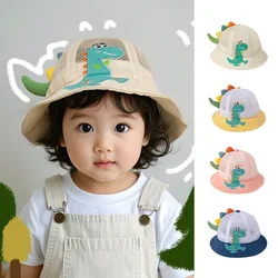 Summer Kids Bucket Hat Cute Dinosaur Cartoon Sun Hat for Boys Girls Wide Brim Outdoor Beach Hat With Adjustable Chin Strap