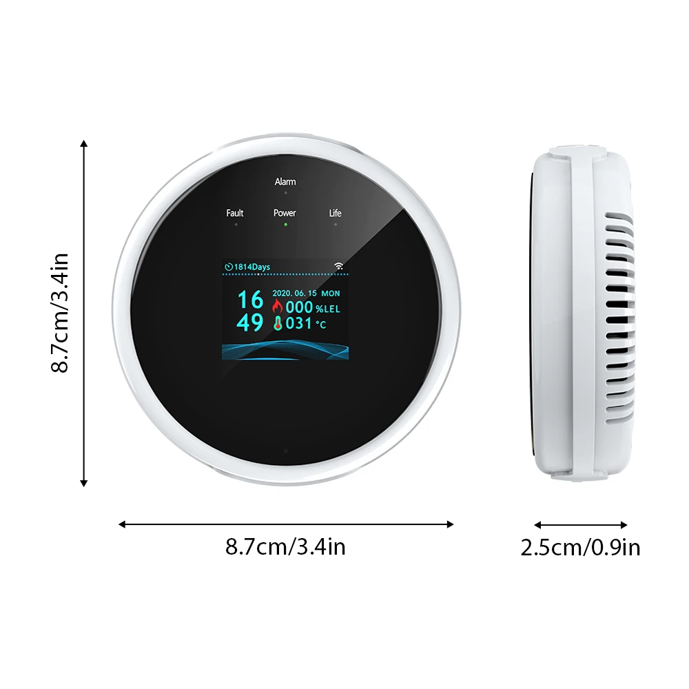 جهاز إنذار غاز منزلي مع شاشة ساعة ، جهاز واي فاي تويا ، كاشف درجة الحرارة ، كاشف غاز البروبان الطبيعي ، تسرب المطبخ #6