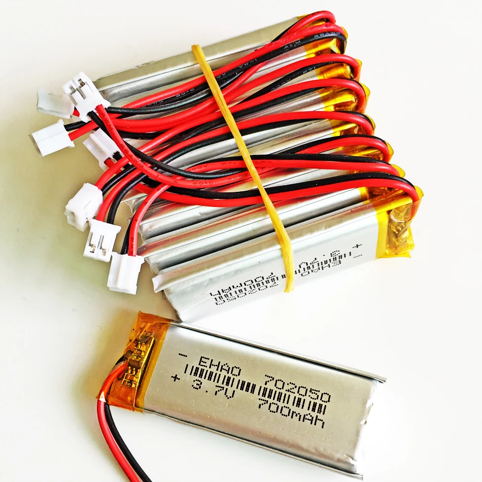 

10 PCS 3.7V 700mAh Lithium Polymer LiPo Rechargeable Battery 702050 + JST XH 2.54mm 2Pin Plug For Headphone PAD DVD Camera