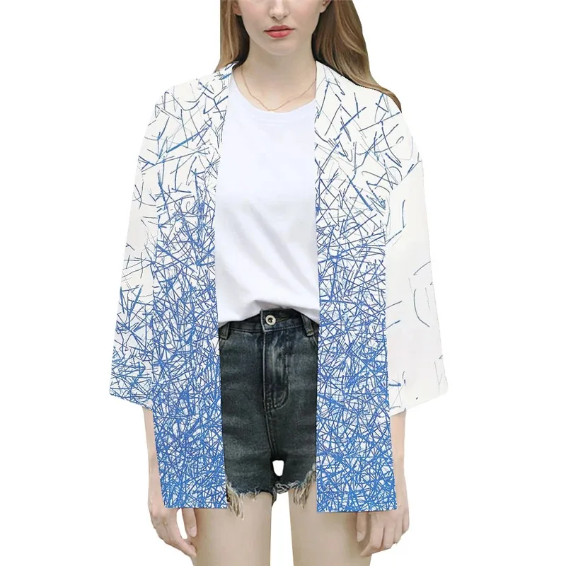 Japanese Fashion Geometry Print Kimono Beach Yukata Cosplay Cardigan Shirts Women Men Haori Traditional Robe Streetwear Tops