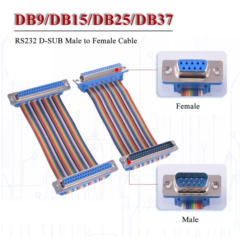 RS232 DB9 DB15 DB25 DB37 DIDC Male to Female Cable D-SUB 9 15 25 37Pin Serial Port Connector Adapter COM Extension Cable