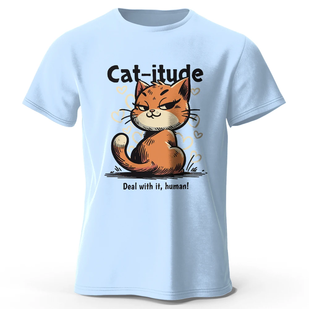 Skurrile Katzen-Zeichnungs-T-Shirt aus 100 % Baumwolle, künstlerisches Kätzchen-Skizzen-T-Shirt für lässige Alltagsgarderobe