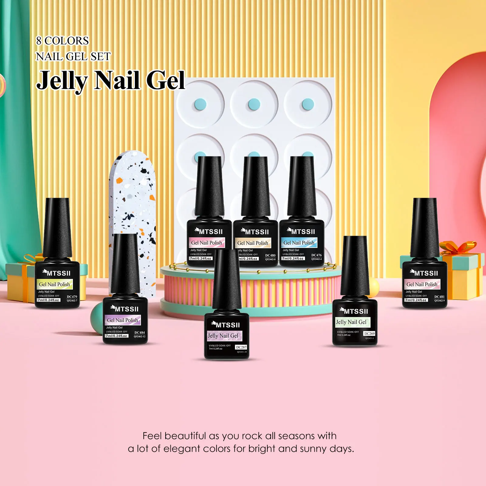 MTSSII 8 pièces/boîte gelée Gel vernis à ongles à la mode rose bleu vert Transparent tremper Gel UV LED vernis à ongles pour manucure