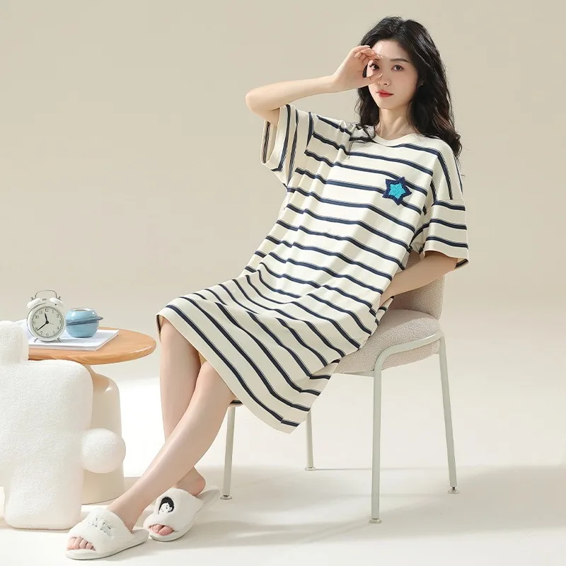 

Cotton Printed Nightgown for Women Summer Short Sleeve Loose Maternity Sleepwear Plus Size Woman Night Dress Loungewear