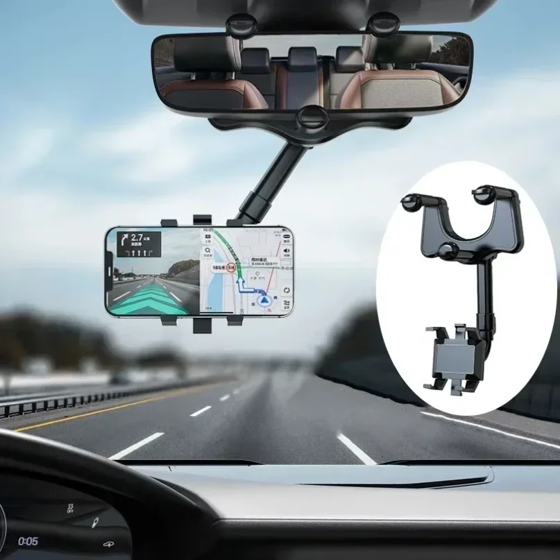 Soporte para Teléfono con Espejo Retrovisor para Auto, Rotación de 360 Grados, Agarre Estable, Soporte de Navegación para Smartp