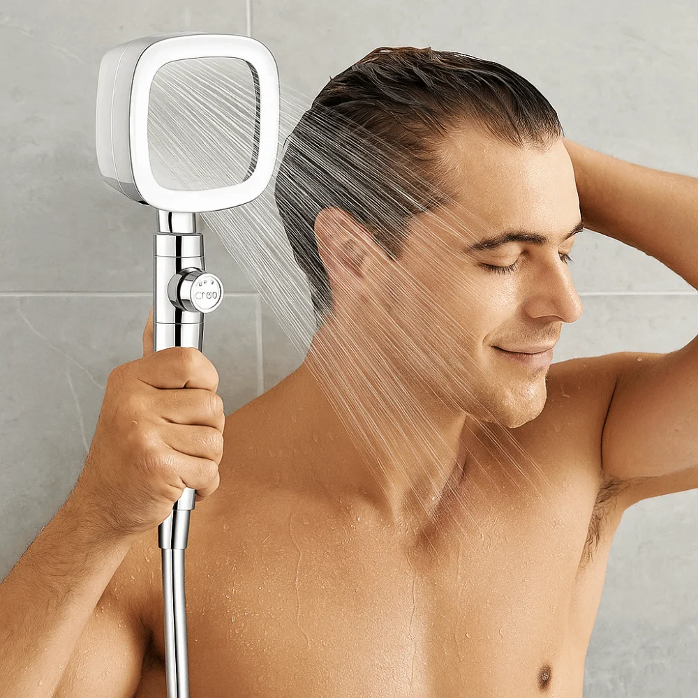 

3 Modes High Pressure Shower Head One-Key Stop Light Luxury Water Saving Shower Head Universal Easy Installation