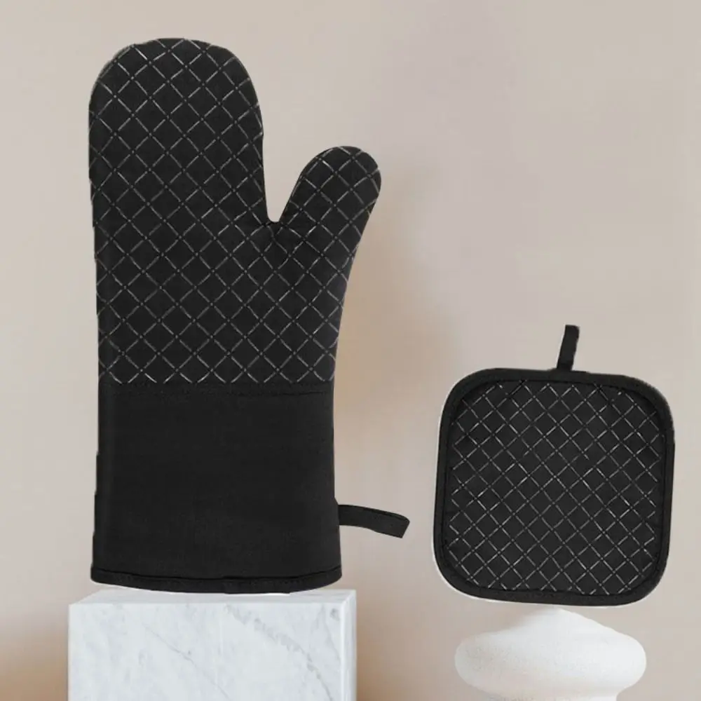 With Pot Holder Oven Mitts Non-Slip Anti-Scald Kitchen Gloves Thickened Thermal Insulation Insulated Glove Microwave