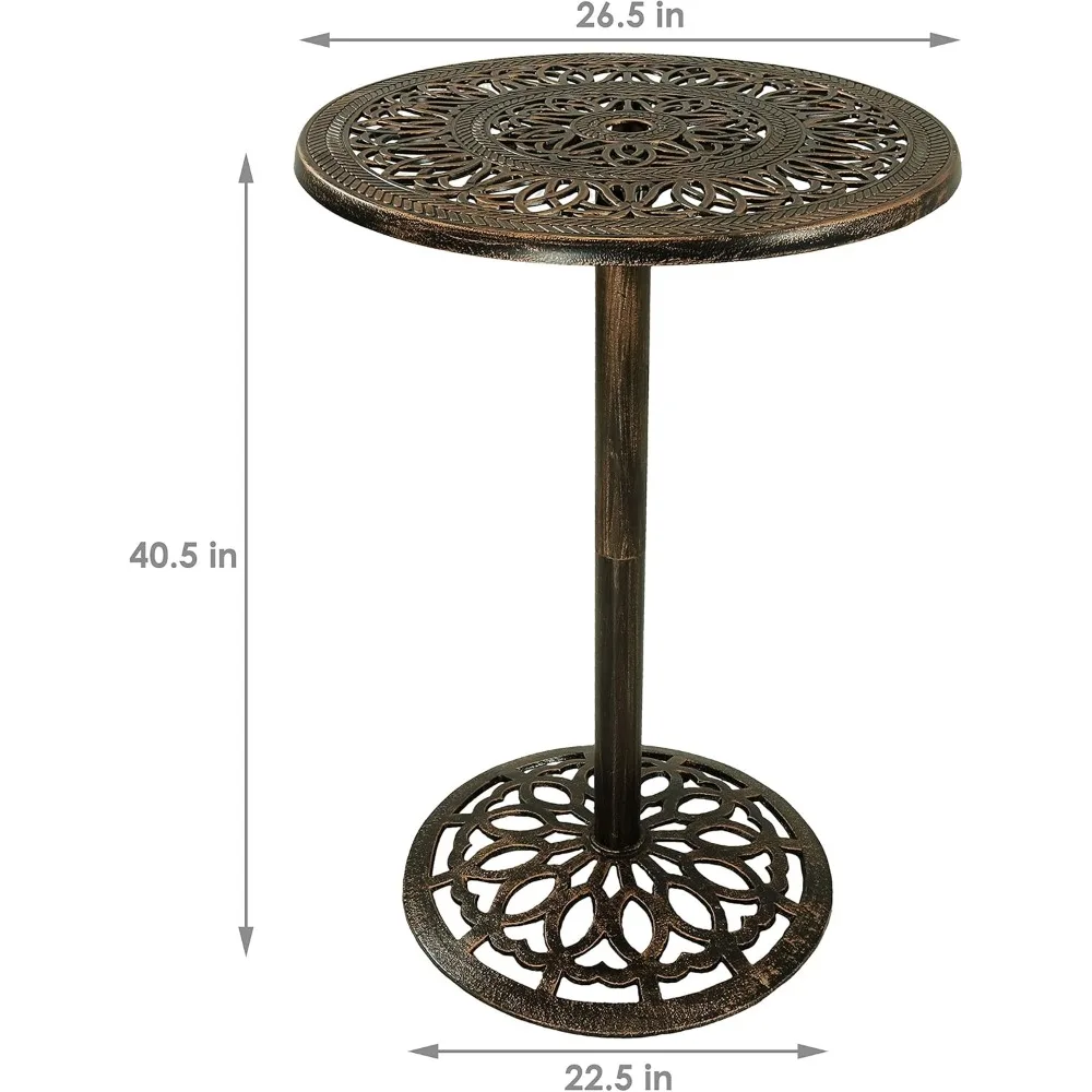 40-Inch Outdoor Table with Cast Aluminum Tabletop, Steel Center Pole,  Powder-coated Finish, Cast Iron Height Patio Table