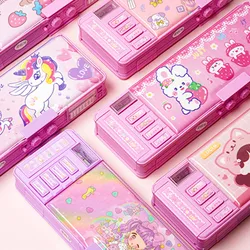 School Pencil Case Multifunctional Deformable Children Stationery Set With Combination Lock Pink Purple Cases School Accessories