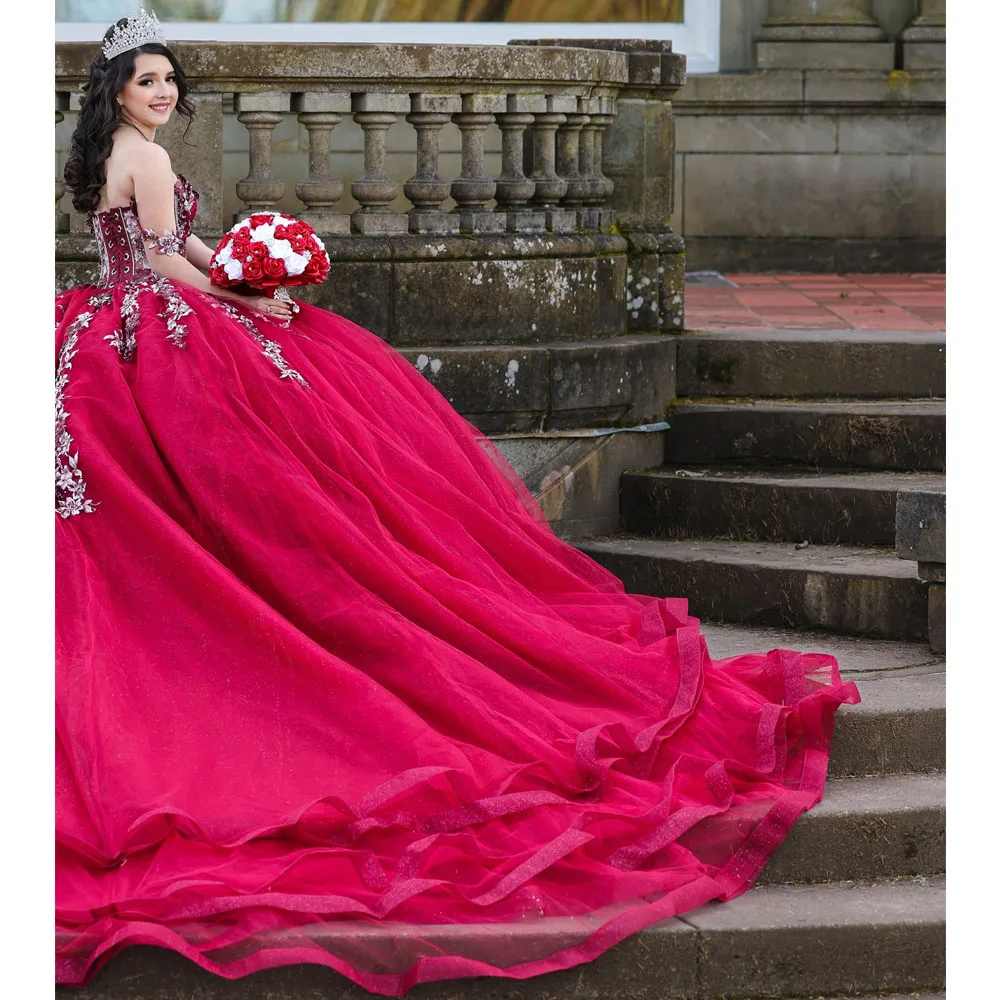 Robes de Quinceanera princesse Rotterdam pour 15 ans, appliques en dentelle, robe de Rh, robe éducative, robe de fête d'anniversaire, doux, rouge, 16