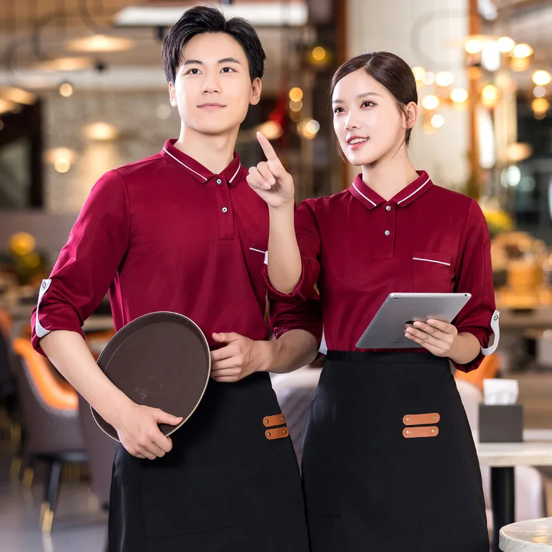 

Milk Tea Drinks Coffee Shop Overalls Cashier Waiter T-shirt Summer Hot Pot Fruit Restaurant Uniform Long Sleeve