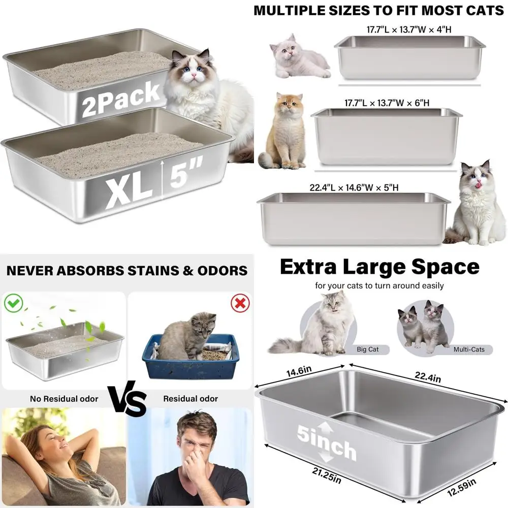 

Очень большие металлические лотки для кошачьего туалета (двойная упаковка) - легко чистятся, без запаха, с антипригарным покрытием, удобные в использовании для кошек.