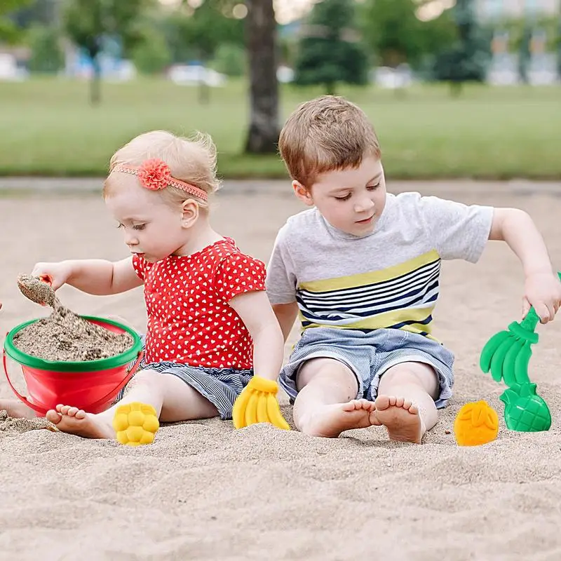 8pcs Beach Sand Toys Summer Beach Game Children Toys Beach Sand Toys Foldable Bucket Beach Shovel Fruit Styling Toys Set