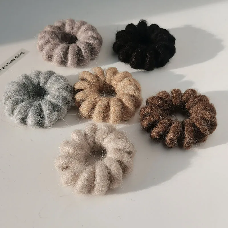 Winter Furry Telephone Wire Hair Tie Wool Large Size Spiral Shape Gum Rubber Elastic Hair Band Cute Girls Women Accessories