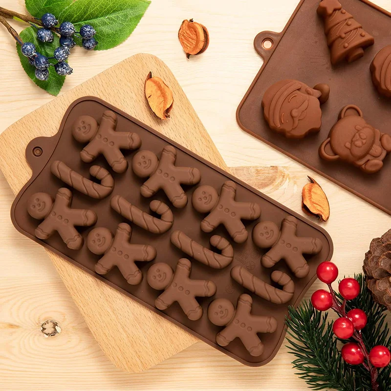 Christmas Silicone Chocolate Mould Xmas Candy Mold Trays Baking Mould Santa Clause Snowman Present Gingerbread Candy Cane Mould