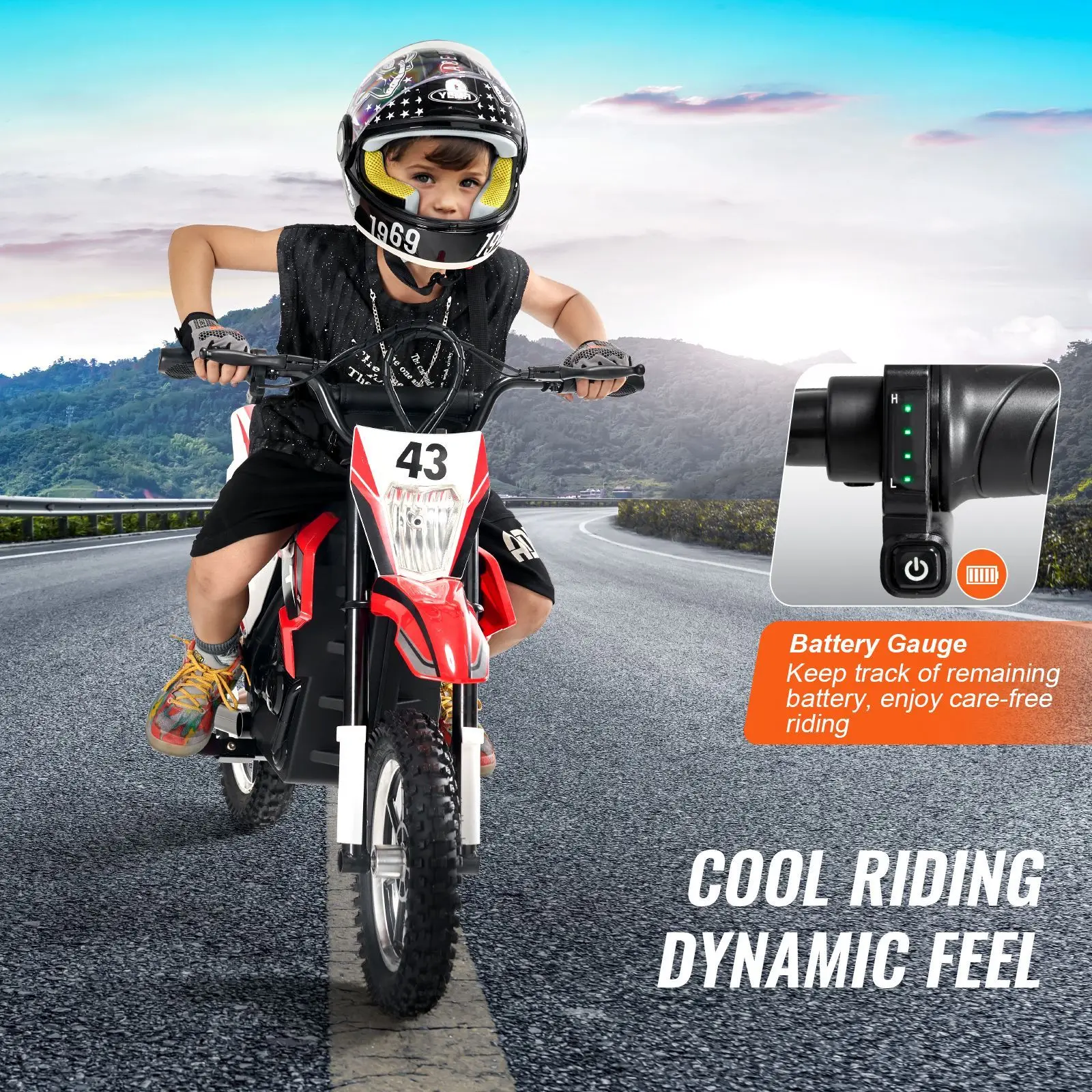 Kids Ride On Motorcycle, 36V Battery Powered Electric Motorcycle with Speed Up to 15.5Mph, Treaded Tires, Battery Gauge, Dual