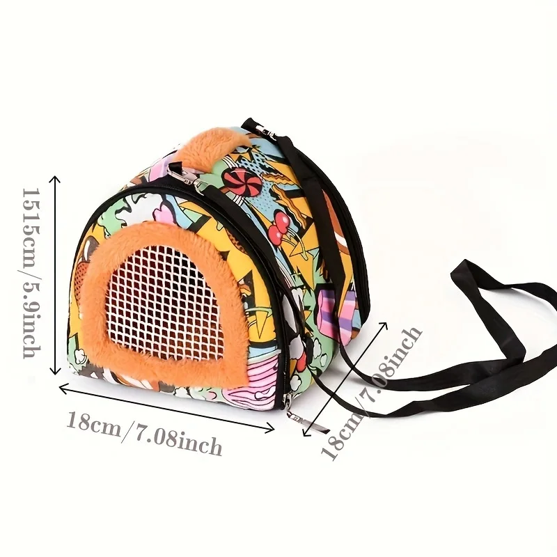 1pc Lovely Cartoon Graphic Small Pet Outing Carrier Bag For Chinchilla, Hamster, Dutch Pig, Hedgehog, Squirrel, Guinea Pig, Parr