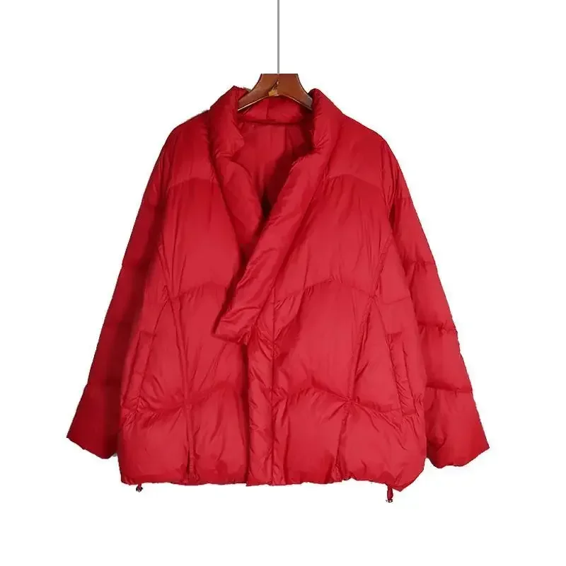 2027New Autumn and Winter 90% White Duck Down Jacket Women's Down Jacket Retro Diagonal Collar Short  Fashion Casual Down Jacket