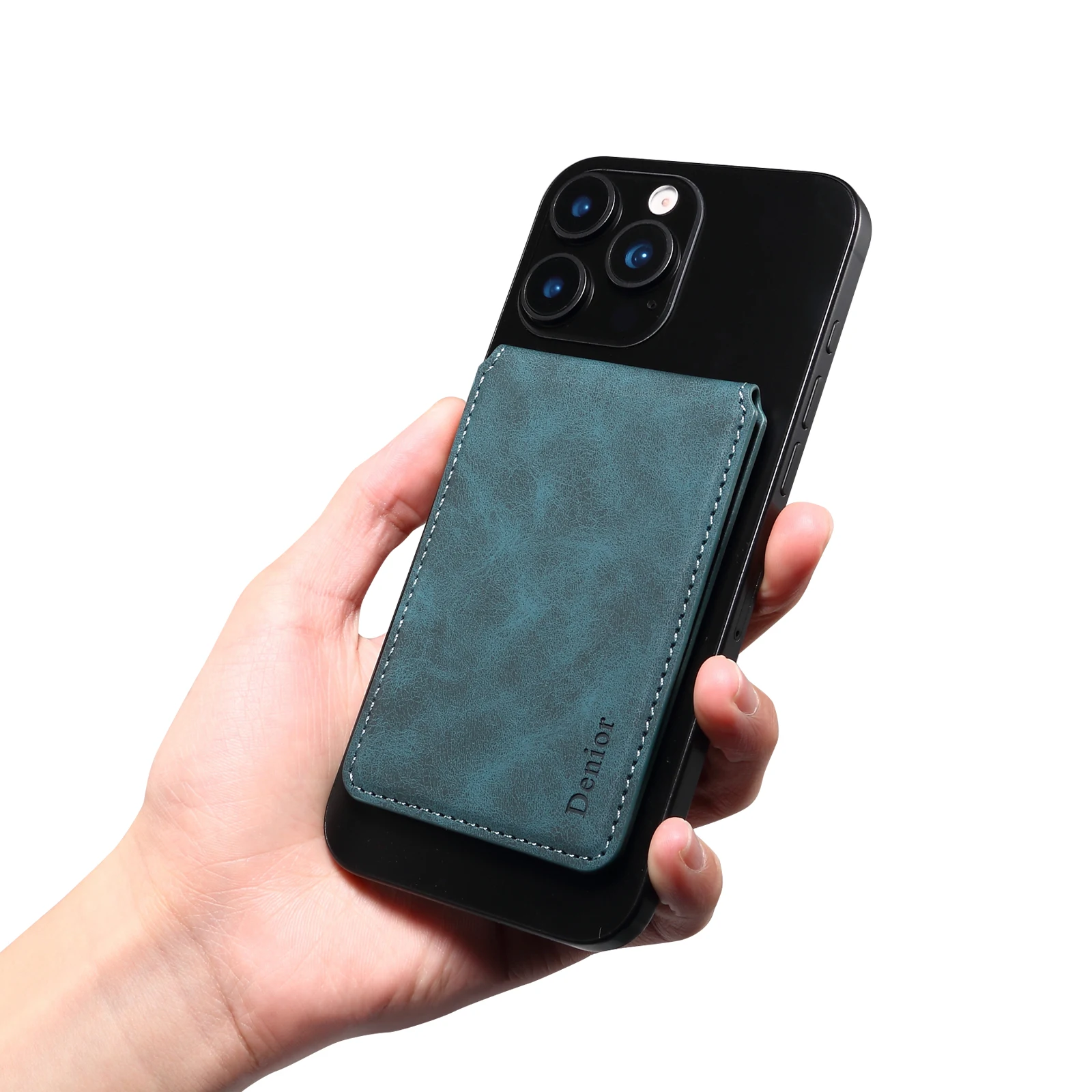 حقيبة بطاقات جلدية بحامل البطاقات المغناطيسية من Denior مناسبة لحافظة الهاتف ذات وظيفة Magsafe