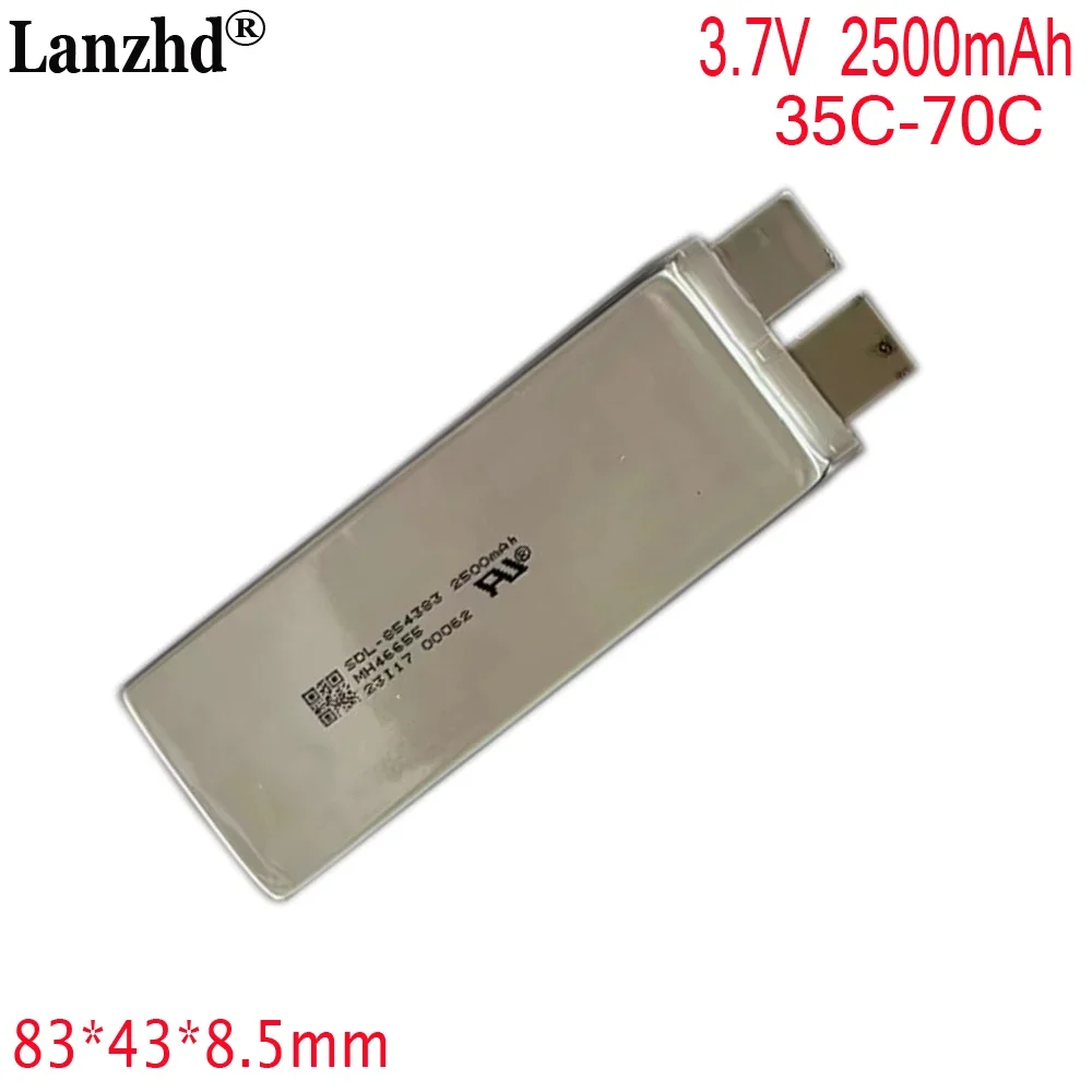 แบตเตอรี่ลิเธียม2500mAh 854383 35C โพลิเมอร์3.7V แบตเตอรี่ลิเธียม70C สำหรับแบตเตอรี่สตาร์ทรถยนต์
