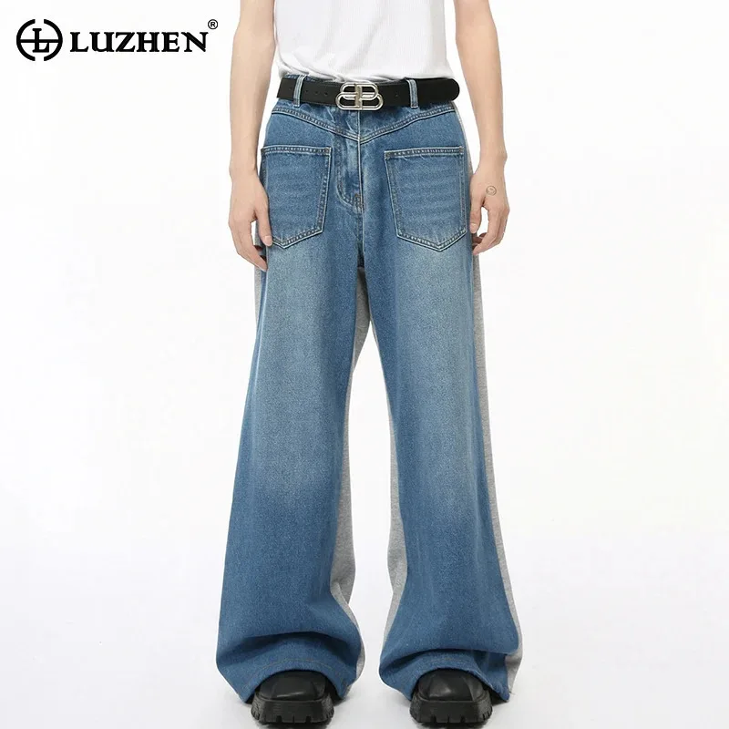 

LUZHEN Men's Color Contrast Patchwork Jeans 2024 Autumn New Designer Baggy Trendy Wide Leg Denim Pants Original Straight LZ4763