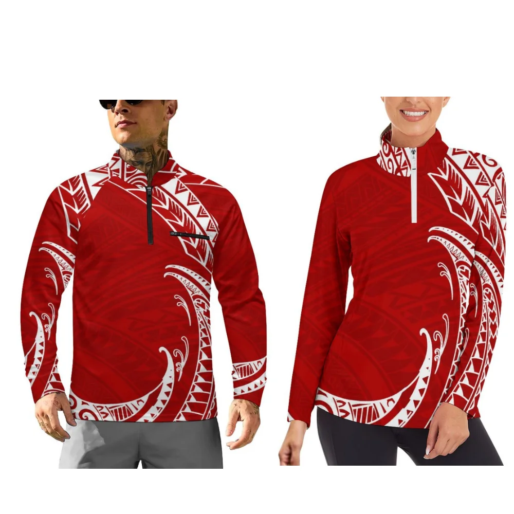 

Спортивная одежда для пар с длинными рукавами и полинезийским цветочным принтом, с застежкой-молнией и настраиваемыми узорами