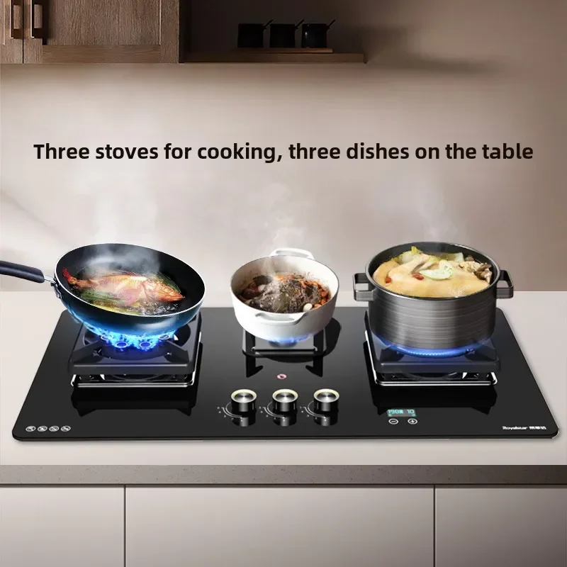 Three-burner gas stove embedded household natural gas multi-burner liquefied gas fierce three-burner stove