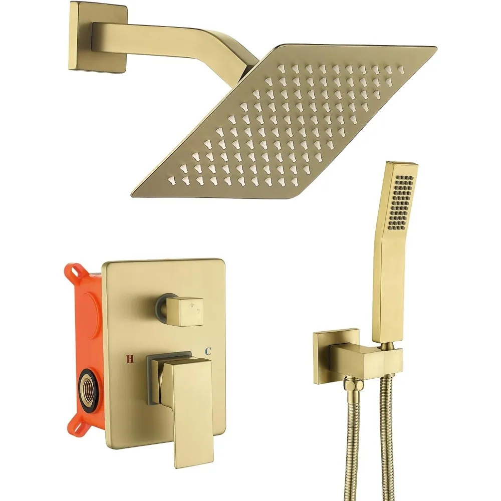 

Joywell 8-Inch Brushed Gold Shower System with Rain and Handheld Shower Combo, 2-Function Fixtures Included