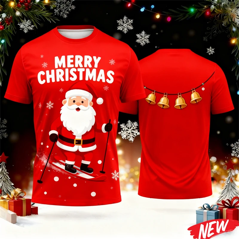 

Cartoon Santa Claus Snowman Men's T-Shirt Merry Christmas Happy New Year Short Sleeve Xmas Festival Party Crew Neck Tee Shirts