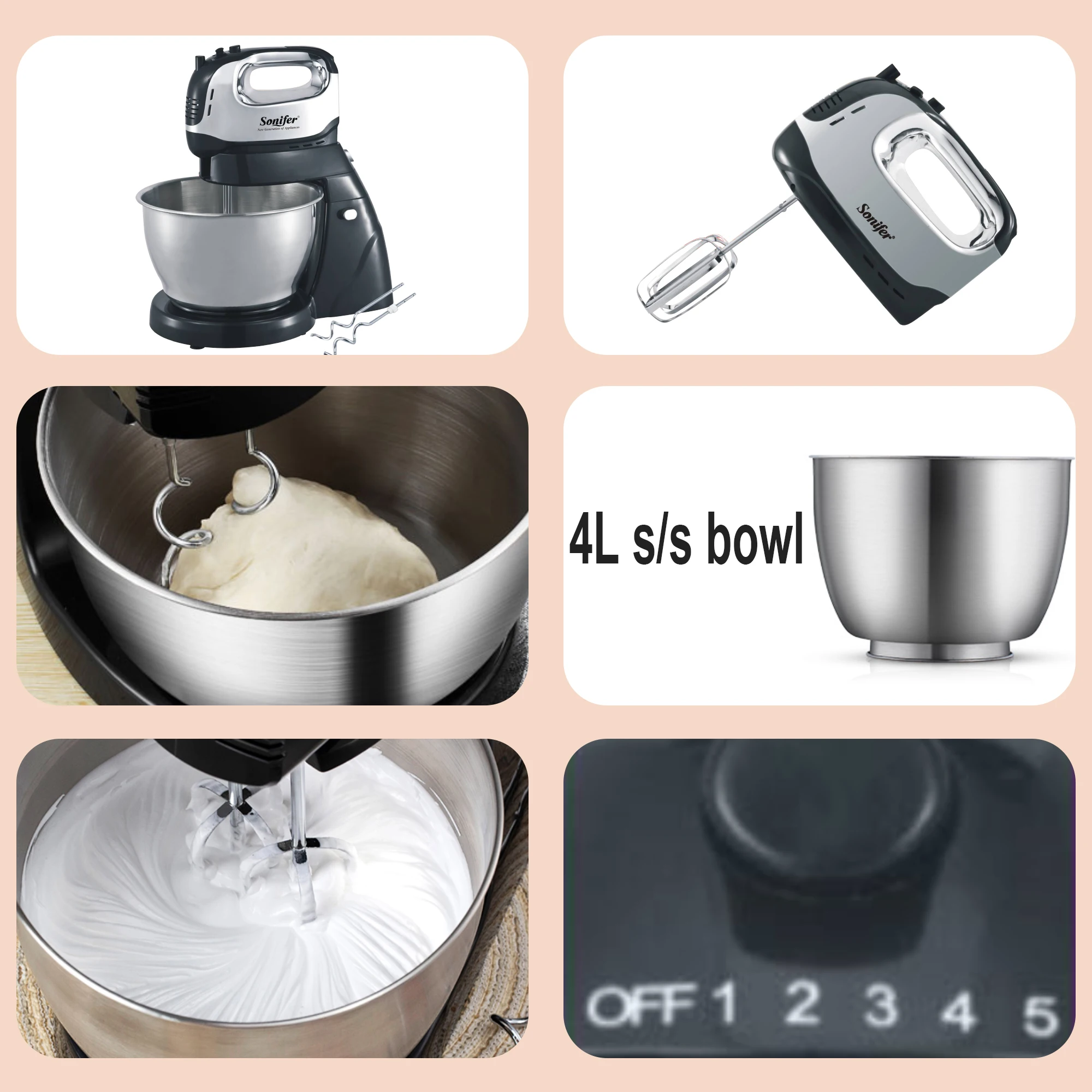 Mikser na stojaku profesjonalny pomoc kuchenna Chef Machine 250W Blender do żywności Cream Whisk ciasto miksery z 3L Bowl Charm Sonifer