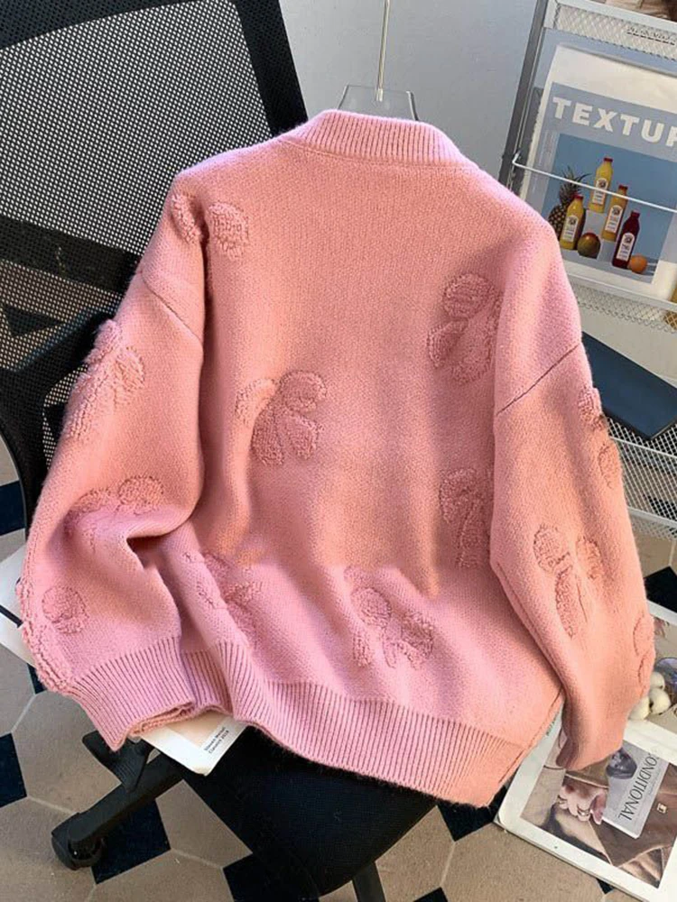 Zoki Retro Bow Red Sweaters Women Casual Sweet Lazy Wind Knitted Jumpers Vintage Long Sleeve O Neck Female Cute Design Tops Fall