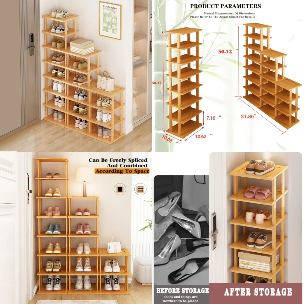 

Bamboo Shoe Rack 17 Tier Vertical Narrow Shoe Organizer for Small Spaces High Capacity Space Saving Footwear Storage Solution