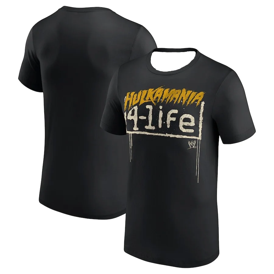 ملابس الصيف الرجالية WWE Black Hulk Hogan Hulkamania 4-Life تي شيرت سريع الجفاف يمتص العرق تي شيرت موتو