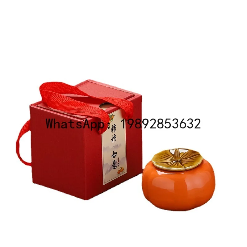 

XL4-1 Persimmon Ruyi tea jar ceramic happy candy jar persimmon candy wedding gift