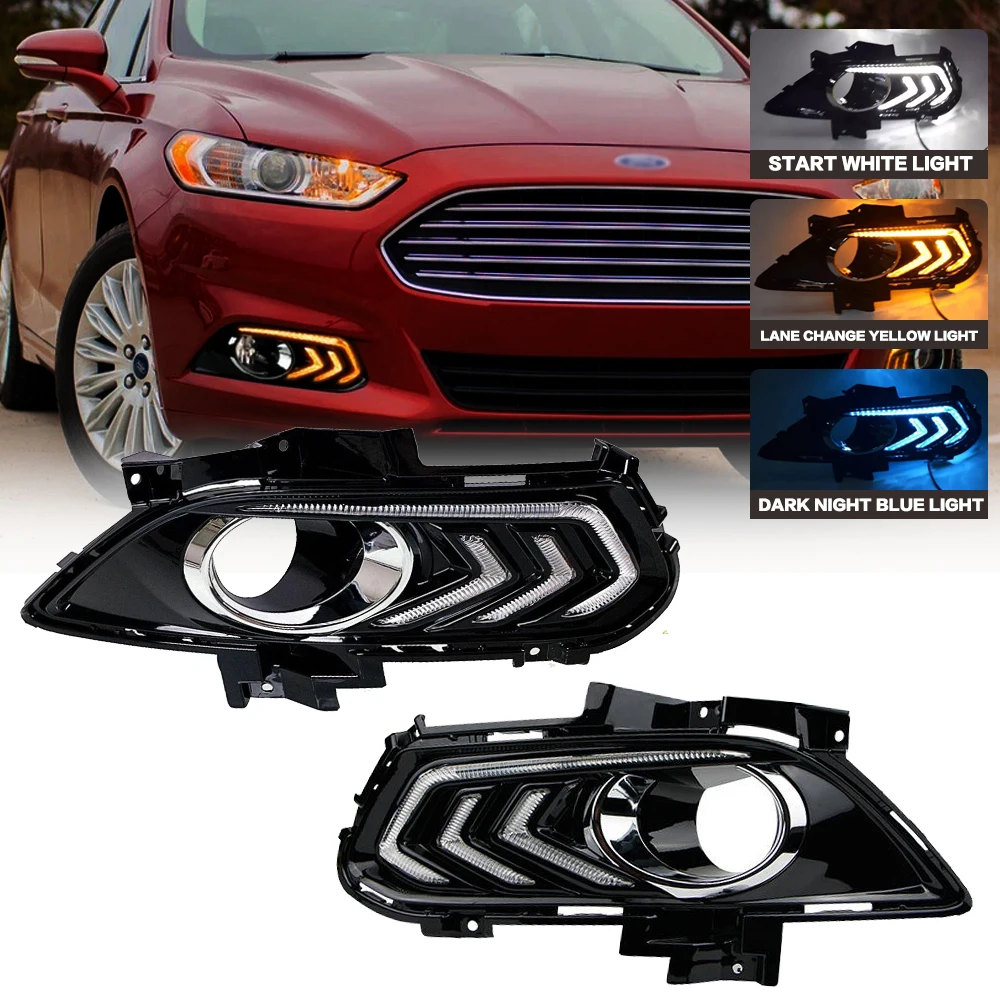 Светодиодные ДХО для Ford Fusion Mondeo 2013 2014 2015 2016, дневные ходовые огни, указатель поворота, крышка противотуманной фары