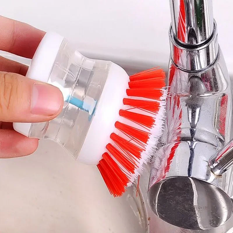 Random Color Kitchen Wash Pot Dish Brush Washing Utensils with Washing Up Liquid Soap Dispenser Household Cleaning Accessories