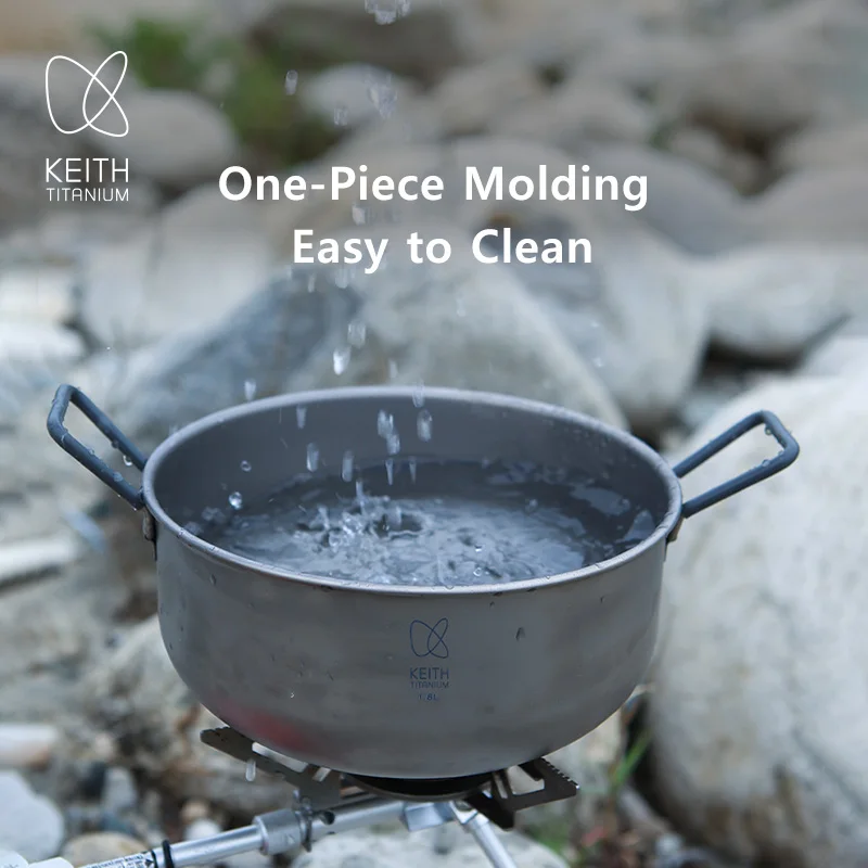 KEITH 1.8L Pure Titanium Cooking Pot Portable Camping Soup Pot with Storage Bag Foldable Handle for Home Outdoor - view 4