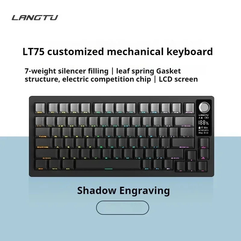 Langtu-Personalizado Teclado Mecânico com Fio, Wireless, Bluetooth, 3 Mode, 80 Keys, Junta PBT, RGB, Office Game Presentes, l75