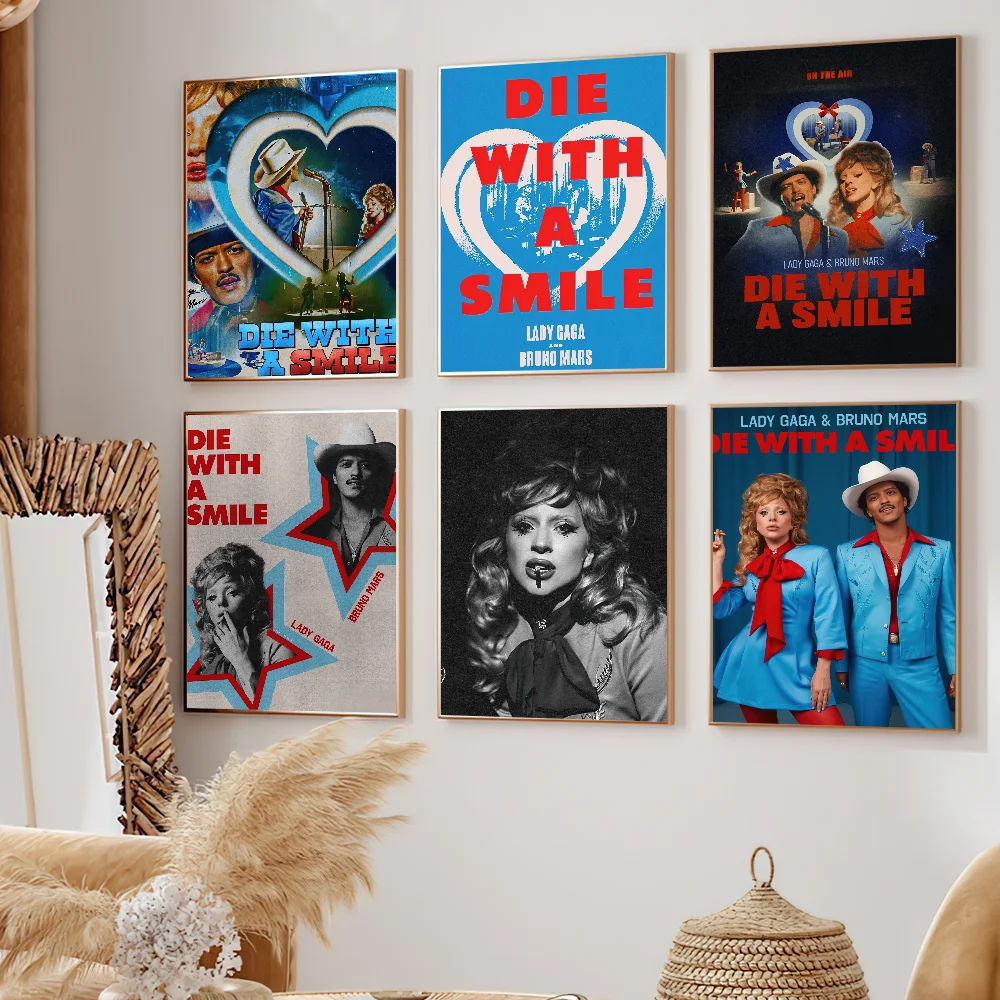 المغني سيدة غاغا يموت مع ابتسامة المشارك لوحة ذاتية اللصق غرفة المعيشة مكتب الديكور غرفة نوم المنزل الجدار ملصق يطبع #1