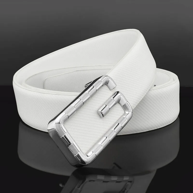 Young Men Belt Trend Men\'s White G Letter Belt Genuine Leather Smooth Buckle Casual Versatile High Quality Belt Ceinture Homme