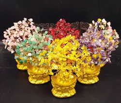 Small Size 18cm Feng Shui Lucky Wealth Trees Lemon Quartz Crystal Yuanbao Money Fortune Tree Wealth Luck Fengshui Ornaments