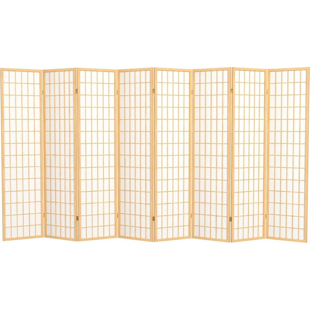 6 ft. Tall Window Pane Shoji Screen-Natural-8 Panels Room Divider