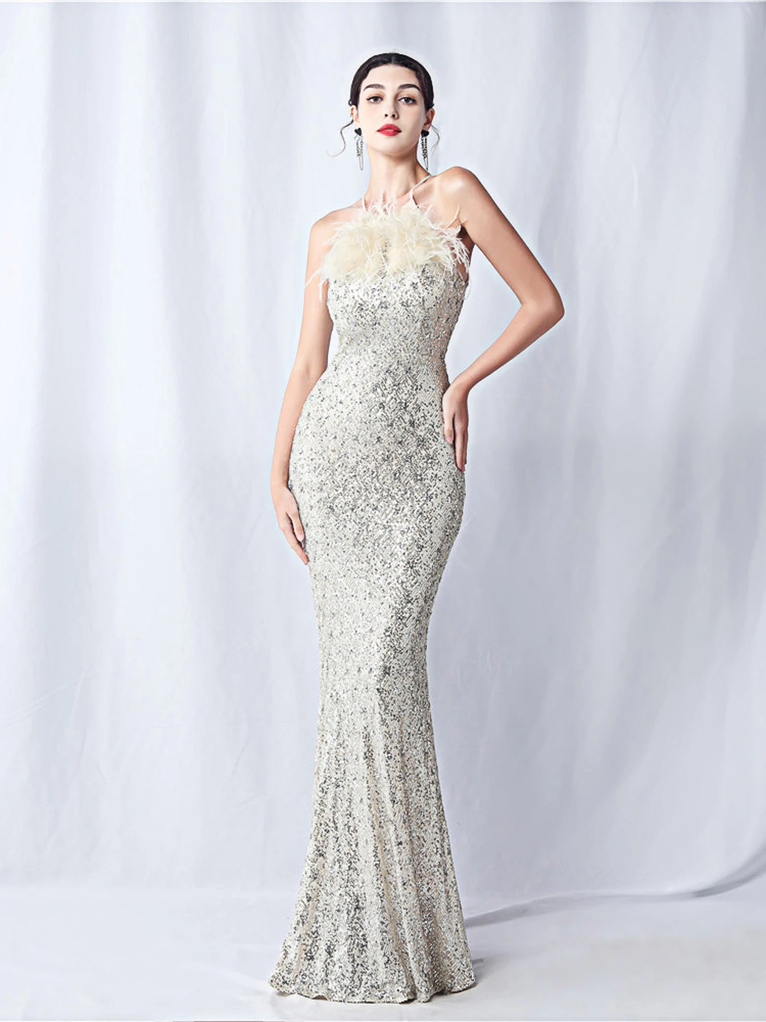 

Ele Long Tail Fibone Design Evening Dr Women's High Quali Sensual Sle Sexy Zipper Bal Ne Hanging Design