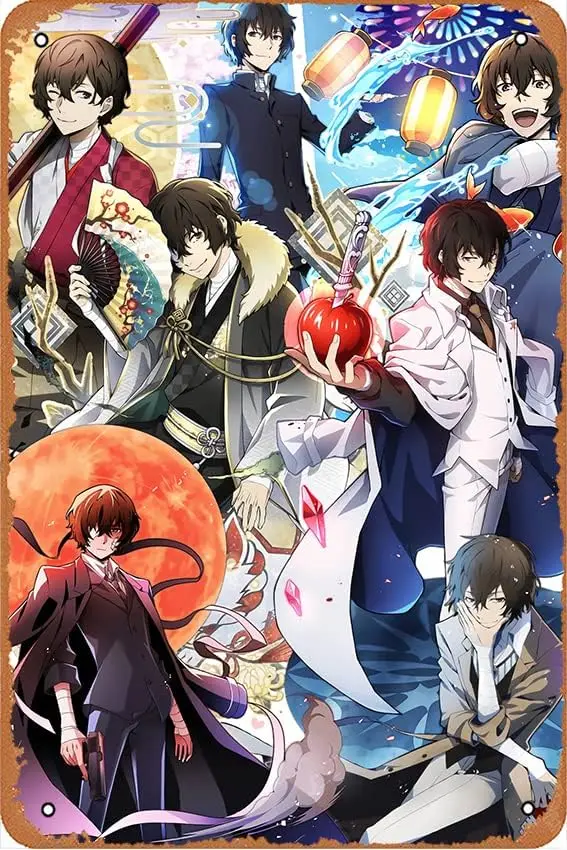 Anime Poster Bungo Stray Dogs Posters Dazai Osamu Vs Fukuzawa Yukichi Nakajima Atsushi Manga Posters Wall Decor Metal Sign  sign