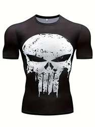 Men's Sports Fitness 3D Men's Clothing Short Sleeve T-shirt High Elastic Tight