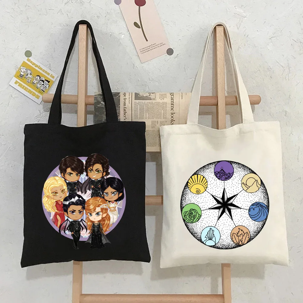 Night Court Star Moon ACOTAR Mountains Insignia Valkyrie Stars Feyre Nesta Rhysand Women Canvas Shoulder Tote Bag Cotton Handbag